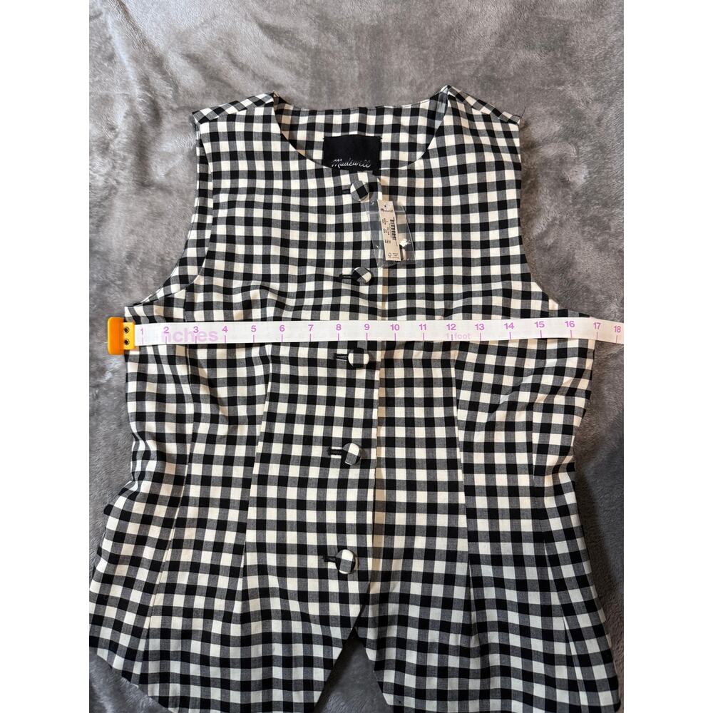 NWT Madewell Single-Breasted Crewneck Vest True Black White Checkered - Picture 8 of 12